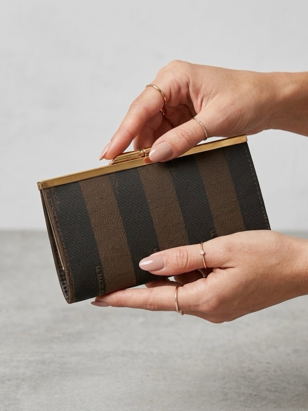 Vintage Small Fendi Pequin Striped Snap Top Coin Wallet